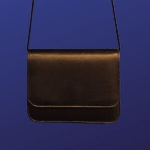 𝅺UNBRANDED Black Satin Evening Bag w/Hidden Silk Cord Shoulder Strap, Pre-owned